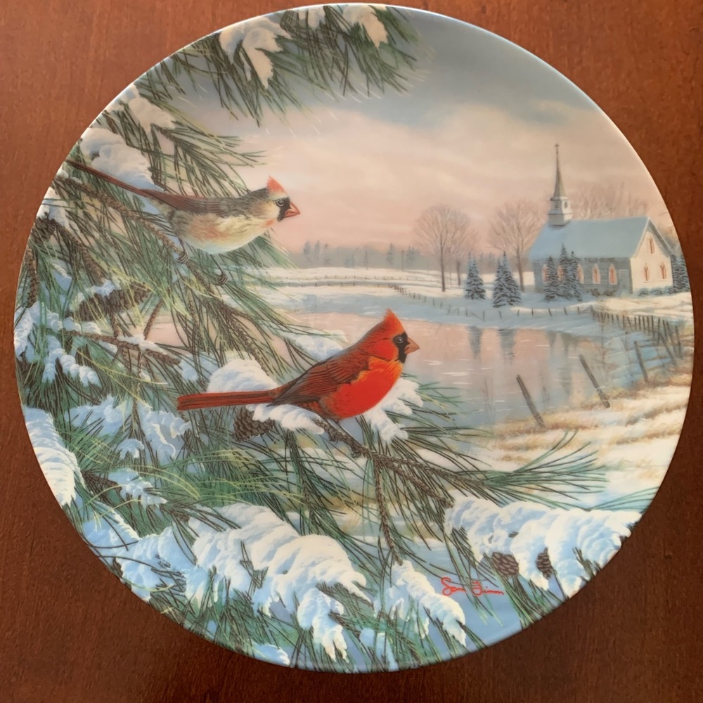 Edwin Knowles decorative plates- Cardinals in Winter by Sam Timm